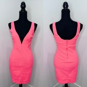 Phanuel Bright Pink Bodycon Deep V-Neck Dress (L)